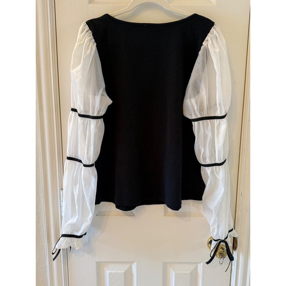 Maeve Anthropologie Black Top XL Sheer Puff Sleeve Tiered Romantic Blouse - Picture 7 of 8